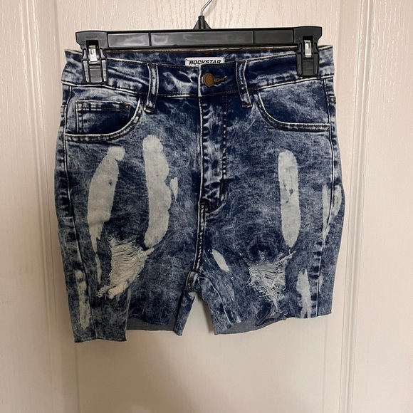 Pants - Women’s Distressed Punk Paint Blue Denim Shorts